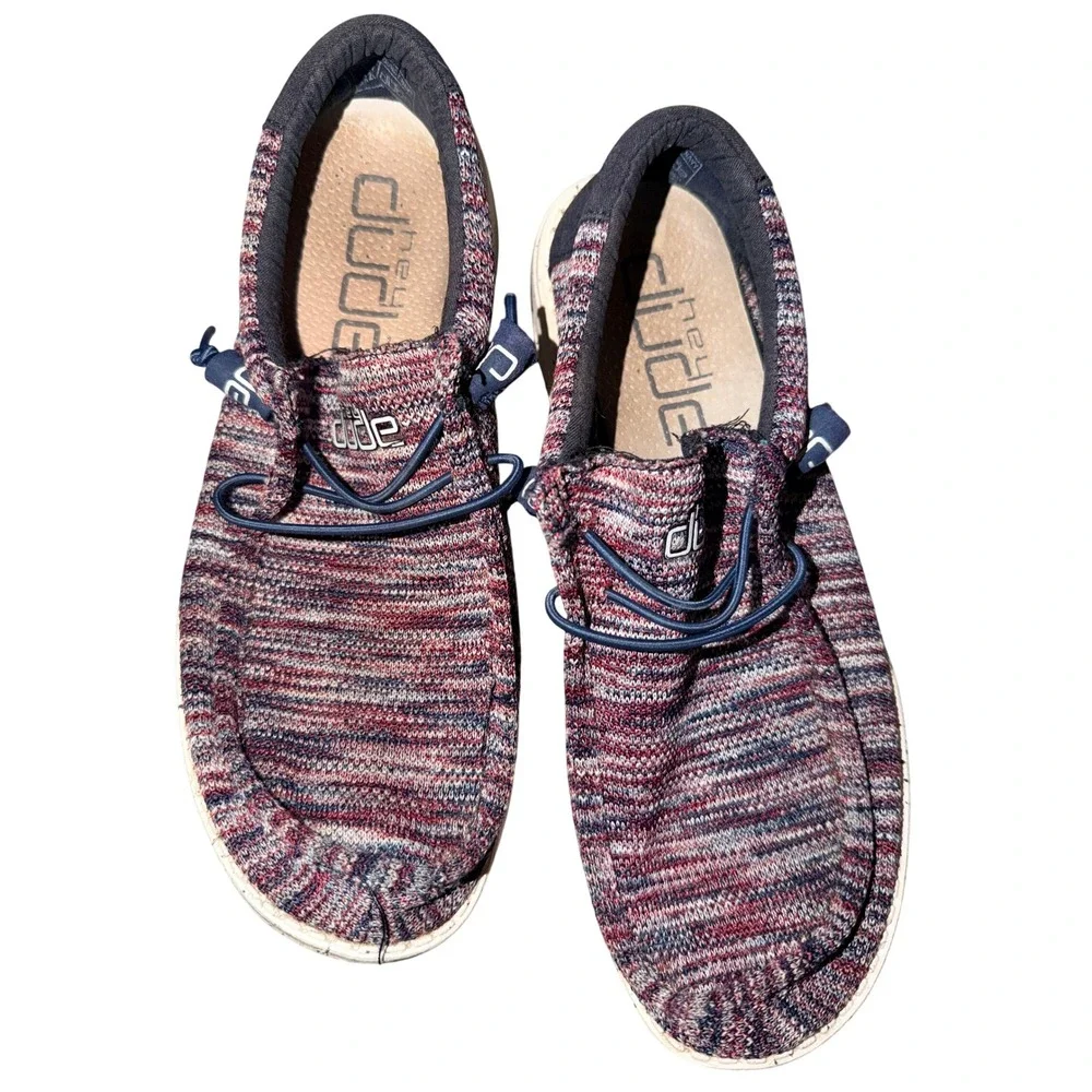 Hey Dude Wally‎ Mens Burgundy Multi Knit Slip On Loafers Shoes Size 8 US 41 EU